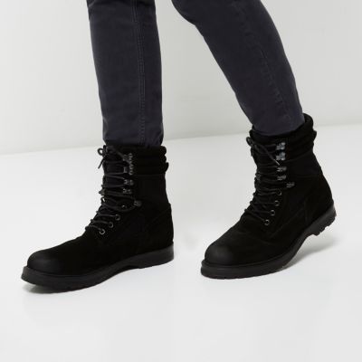 Black suede combat boots